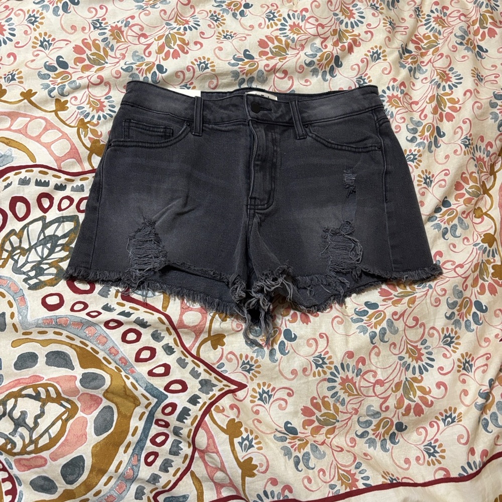 NWT Letter to Juliet Distressed Black Denim Shorts Moto Grunge Casual Whimsygoth